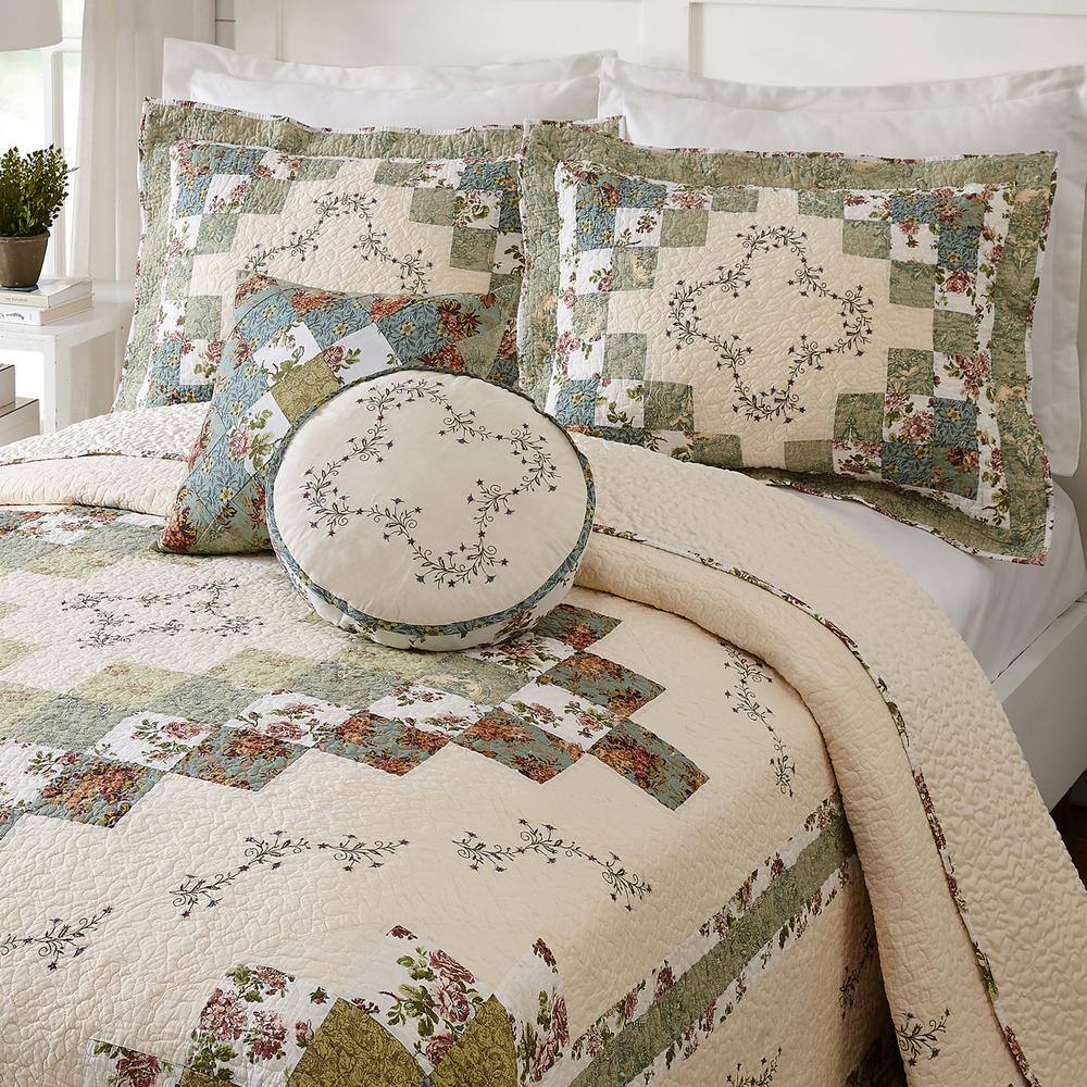 MODERN HEIRLOOM Olivia Green Patchwork Square 16 in. x 16 in. Decorative Pillow
