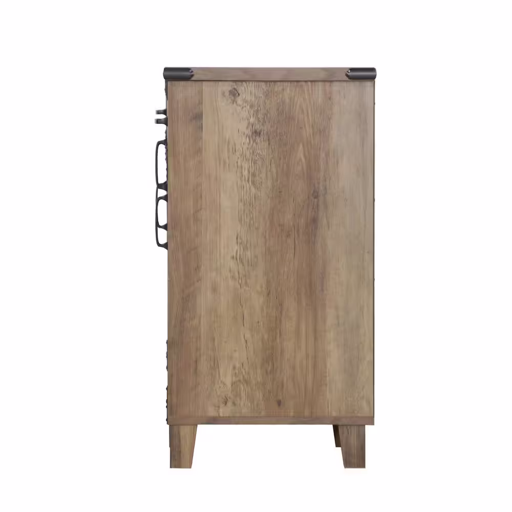 None Oxford Rustic Oak Credenza Storage File Cabinet with 2-Drawer