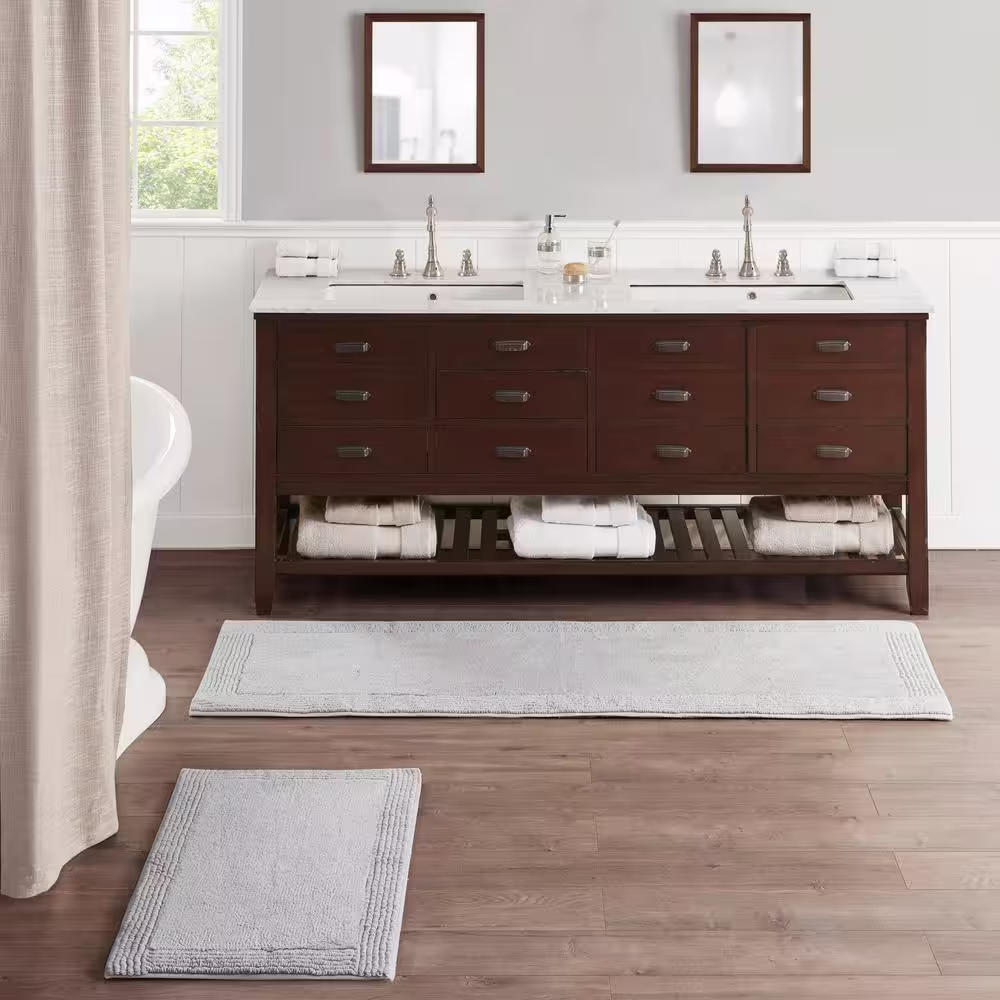 None Splendor Grey 21 in. x 34 in. 100% Cotton Tufted 3000 GSM Reversible Bath Mat Rug