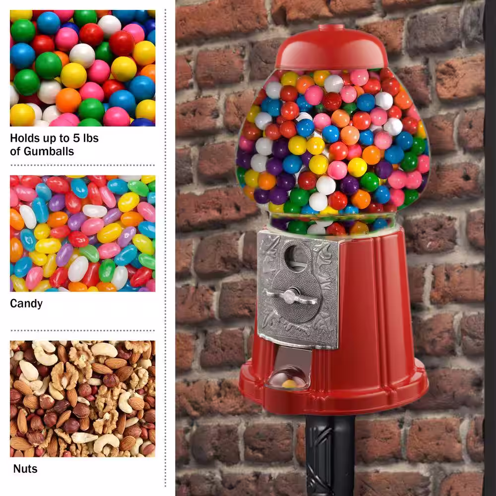 GREAT NORTHERN 15 in. Vintage Red Gumball Machine Bank with Stand