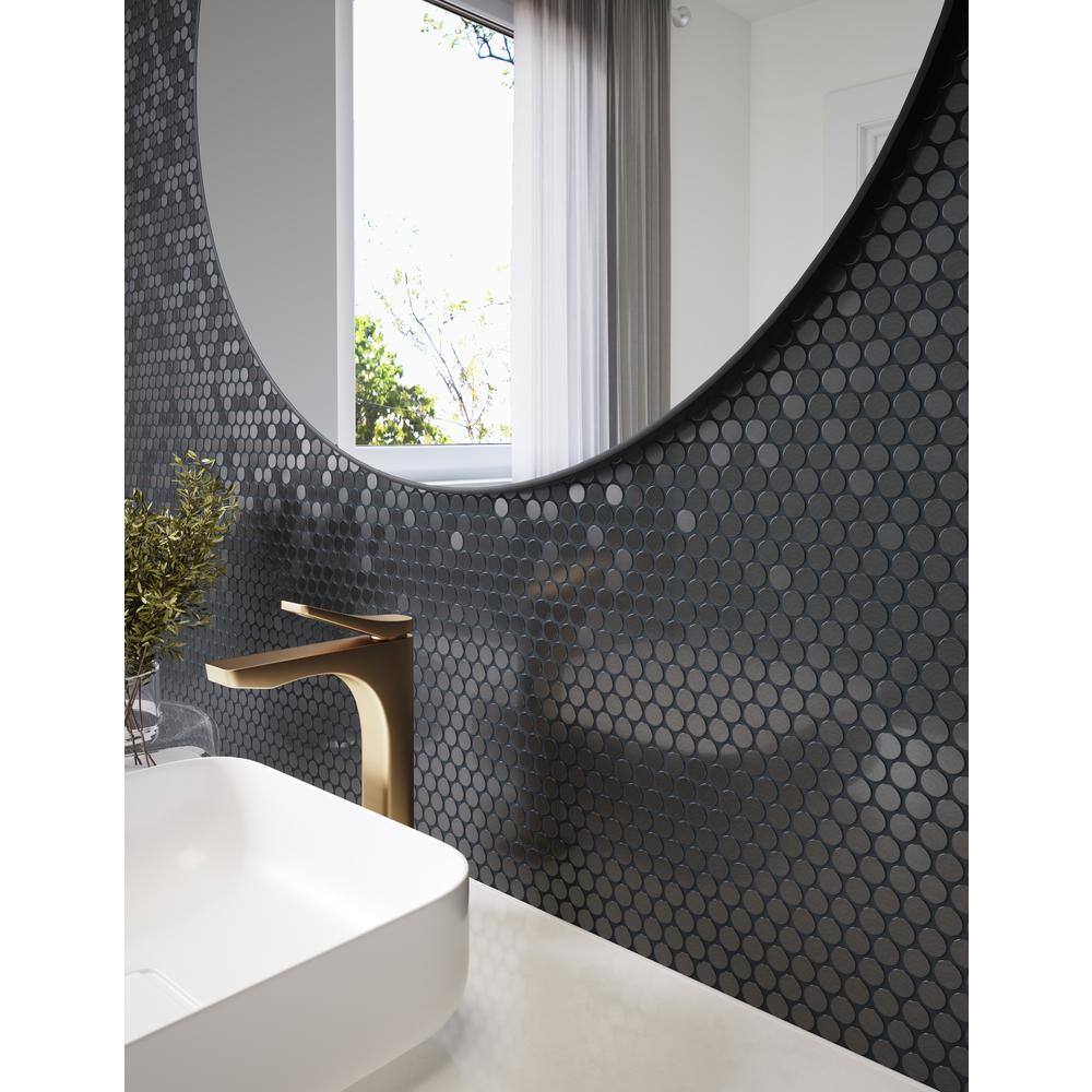 SpeedTiles Take Home Sample - Penny SB Black 4 in x 4 in x 0.2 in Metal Peel and Stick Wall Mosaic Tile (0.11 sq.ft/Each)
