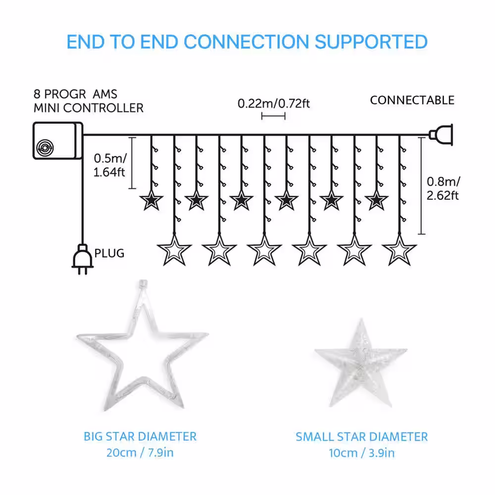 None 138 LED Bulb Light 10 ft. Outdoor Plug-in Star Light Switch Operated Integrated LED Fairy String-Light