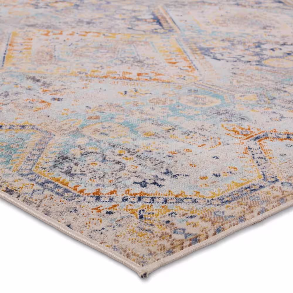 VIBE BY JAIPUR LIVING Marquess Blue/Orange 3 ft. x 8 ft. Medallion Indoor/Outdoor Area Rug