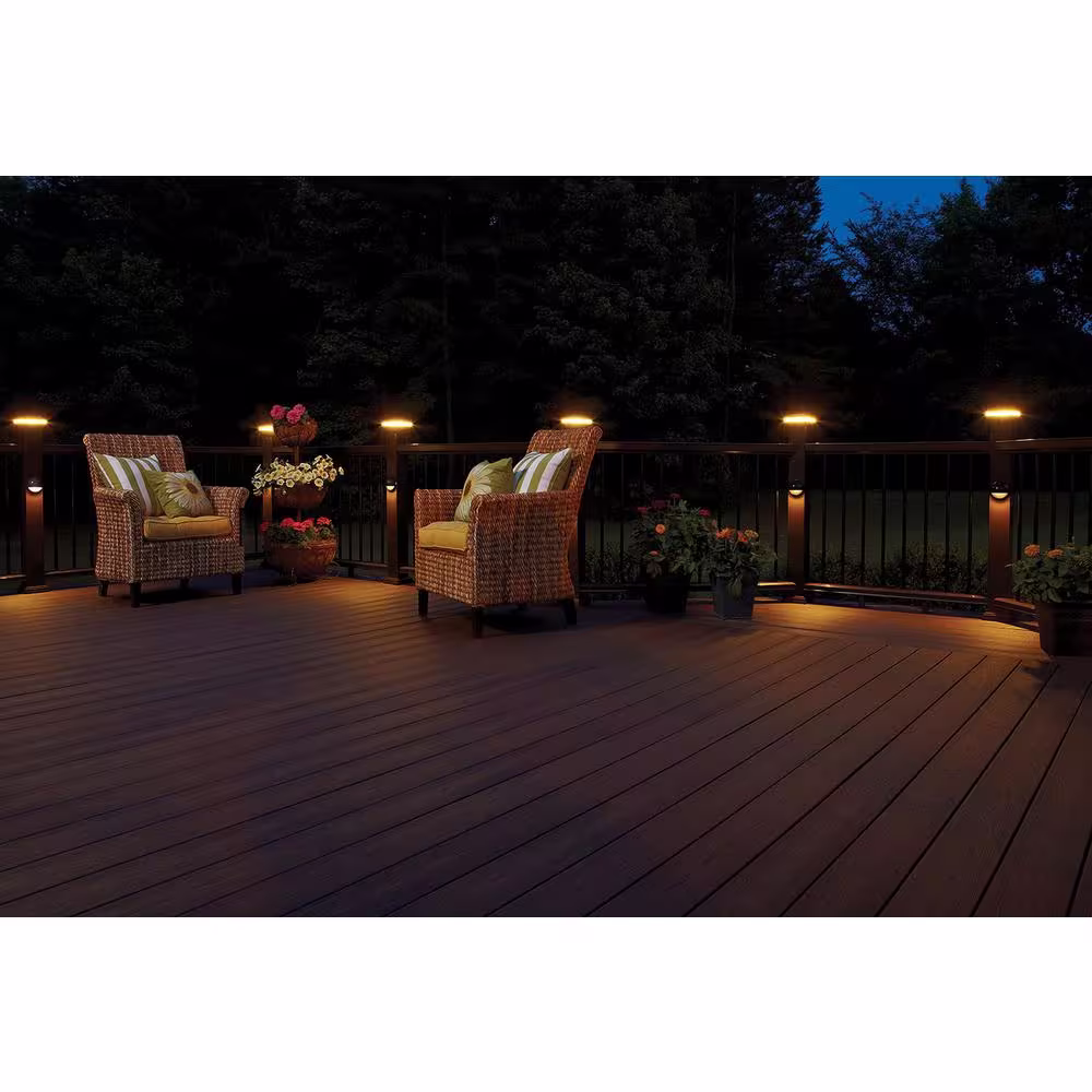 Fiberon 4 in. x 4 in. Serene Black Integrated LED Fits Post Sleeve Hardwired Flat Top Deck Post Cap Light