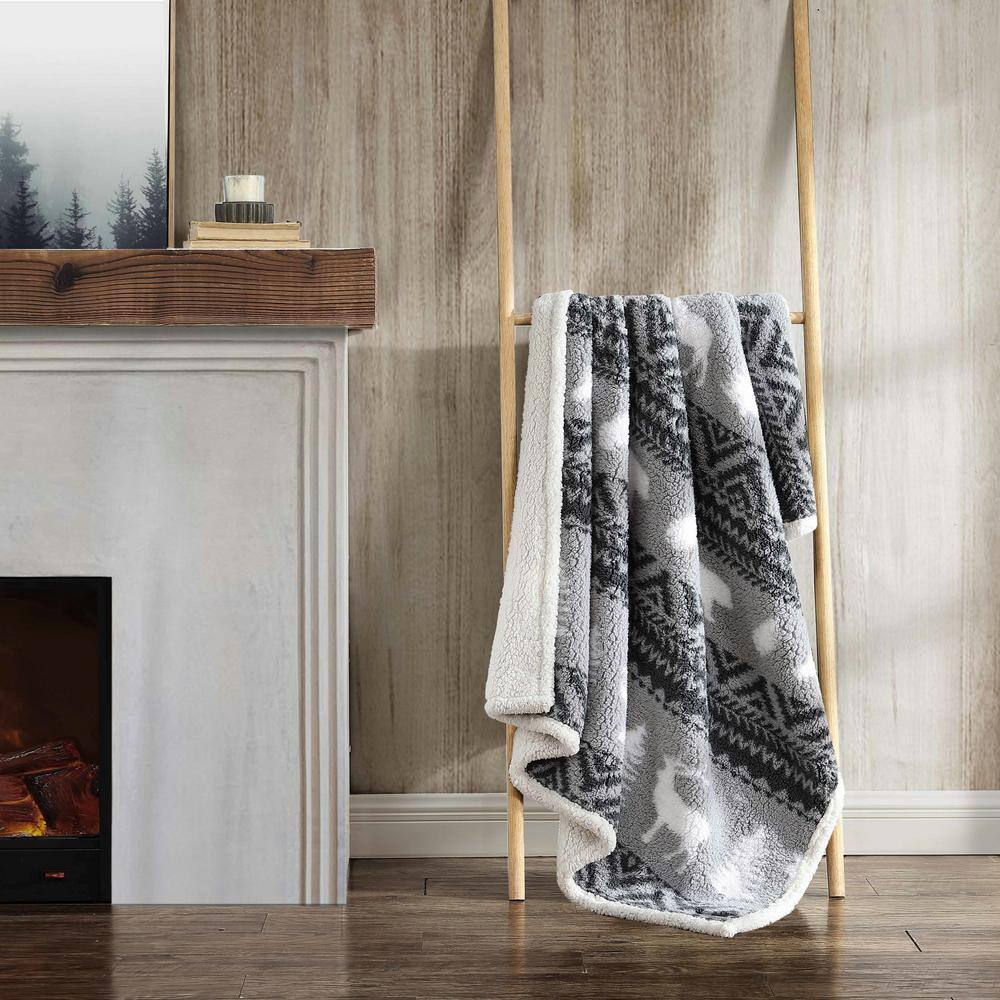 EDDIE BAUER Woodland Fair Isle Printed Sherpa Green Microfiber Throw Blanket