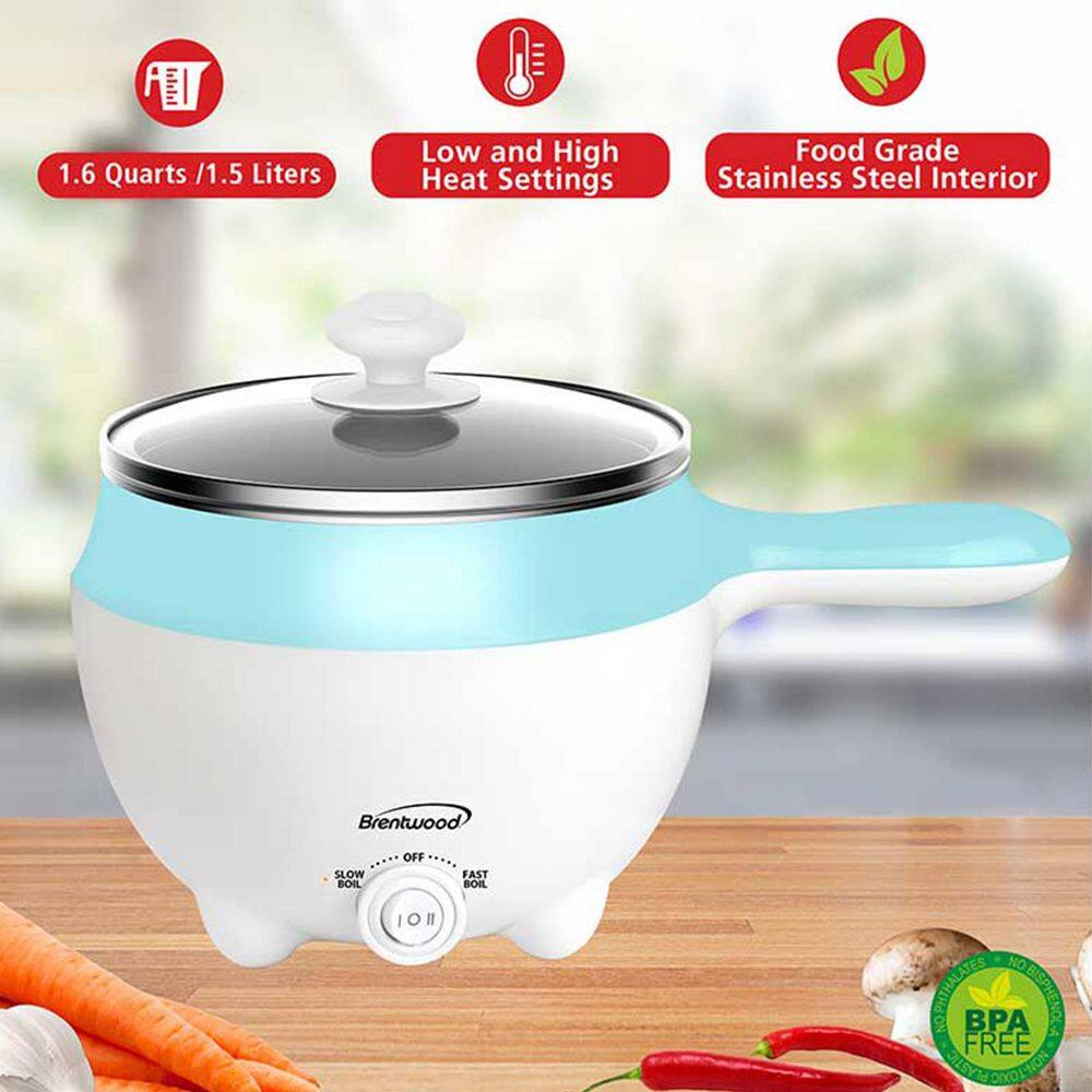 Brentwood Stainless Steel 1.6 qt. Blue Electric Hot Pot Cooker and Food Steamer