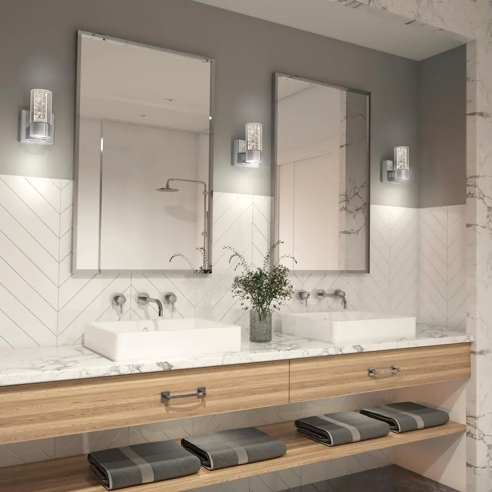 Artika Essence 4.3 in. 1-Light Chrome Modern Dimmable Integrated LED Wall Sconce for Bathroom with Bubble Glass